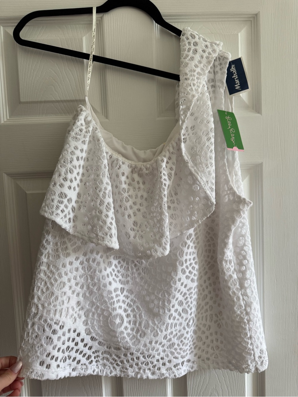 Lilly Pulitzer White Eyelet One-Shoulder Top with Ruffle